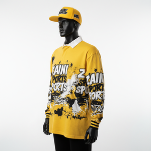 <b>Mens</b> Rugby <b>Shirt</b> Premium Polyester Cotton Blend 260 GSM Sublimation Printed <b>Yellow</b> Black Panel Design moisture wicking - Product Image 4