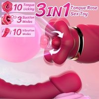 BlueRabbit 3 en 1 Nouveaux Jouets Sexuels Rose Grande Bouche Langue Lèche-Clitoris Vibrateur Puissant Godemiché à Poussée Intense Masturbateur pour Femme