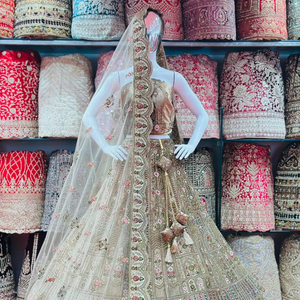 Sofisticada ropa India pakistaní de novia de invierno espejo Jarkan piedras adornadas nupcial Lehenga Choli blusa larga Dupatta - Product Image 1