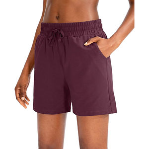 Pantalones cortos informales para mujer, pantalones cortos de verano para entrenamiento físico, pantalones cortos con cordón, teñido liso, diseño personalizado OEM, cintura alta - Product Image 4