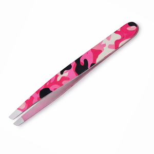Pinzas de Cejas Profesionales de Acero Inoxidable con Punta Inclinada, Color Rosa Camuflaje, Calidad Premium, para Depilación de Cejas con Precisión - Product Image 1