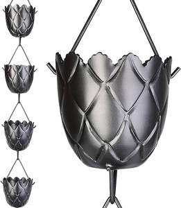 Cadenas de lluvia Bajantes Desviador de canalón decorativo Taza de flores de metal para exteriores Decoración de jardín Diseño martillado - Product Image 4