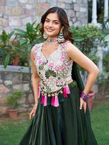 Lehenga choli ผ้าชุดผ้าไหมบริสุทธิ์บริสุทธิ์บริสุทธิ์มีชุดผ้าไหม - Product Image 5