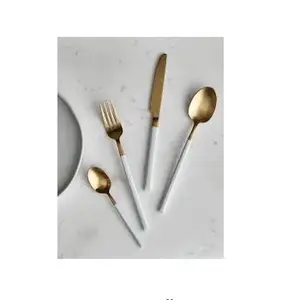 白色搪瓷成品手柄餐具沙拉服务器不锈钢最佳款式标准餐具低价