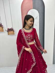 Georgette Lehenga Choli de renard de qualité supérieure pour les mariages et les événements avec paillettes Zari et pierre disponible au meilleur prix - Product Image 2