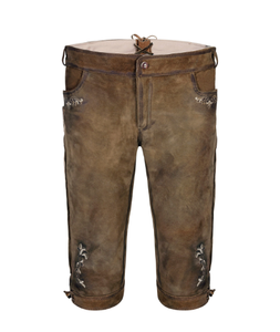 German Lederhosen Pantalón largo Cabra Suede Leather Vintage Look Bordado Bavarian Knee Shorts para hombres - Product Image 5
