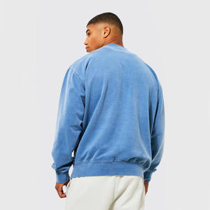La mayoría de los hombres con estilo azul cielo ácido lavado relajado ajuste sudadera de gran tamaño para la venta personalizado Unisex liso lavado sudaderas - Product Image 2