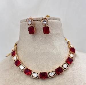 Juego de Kundan chapado en oro con piedras Dublet originales tradicionales, juego de Kundan de calidad Premium, calidad increíble con pendientes para boda - Product Image 2