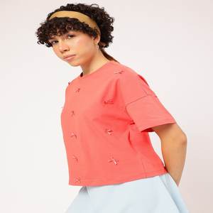 Declaración arco gota hombro camiseta mujer cuello redondo Camiseta gota hombro manga corta longitud Regular - Product Image 6