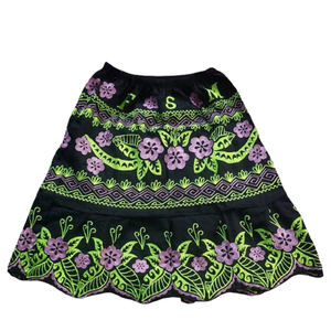 Jupe midi mexicaine brodée florale pour femmes, taille haute élastique, style bohème avec volants, grande taille pour l'été - Product Image 3