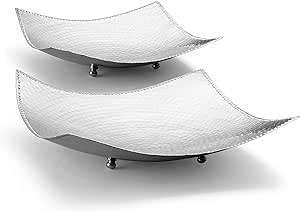 Bandeja de Servicio Decorativa de Metal Plateado con Forma Rectangular, Diseño Niquelado, Juego de 2 Bandejas Decorativas - Product Image 2