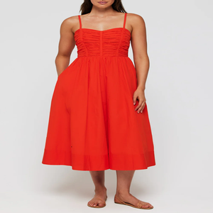 Robe d'été pour femmes en lin/coton à manches bouffantes, longueur genoux, style moto et biker, nouveau design - Product Image 1