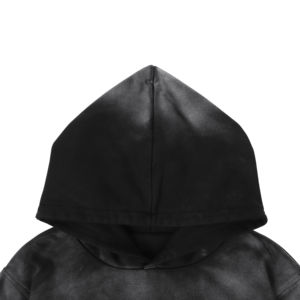 2025 100% algodón lavado ácido negro desgastado bordado Sudadera con capucha 400gsm francés Terry 460gsm patrón sólido sin bolsillos básicos Sudadera con capucha - Product Image 3