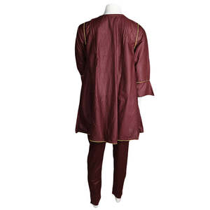 Traje de Dos Piezas de Algodón Bordado para Mujer - Marrón Oscuro - Product Image 4