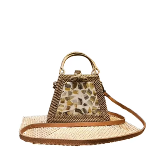 Gandek Sasak auténtico Lombok tejido a mano Ketak y ratán tradicional Shell motivo mimbre artesanías correa de cuero triángulo Shell bolsa - Product Image 1