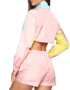 Conjunto de ropa deportiva de invierno con cuello levantado para mujer, chándal corto de bloque de Color sólido de 2 piezas, cortavientos con cremallera, personalizado - Product Image 4