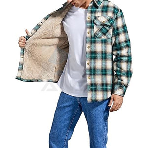 Camisa de Franela de Algodón con Forro de Sherpa para Hombre, Chaqueta de Franela a Cuadros con Botones, Abrigo Cálido de Invierno para Hombre con Bolsillo en el Pecho, Forro Polar Suave - Product Image 3