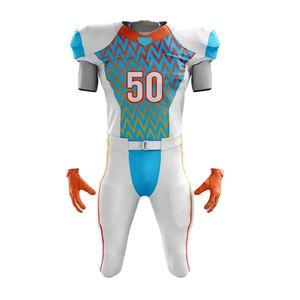 ชุดยูนิฟอร์มฟุตบอลอเมริกันชุด100% โพลีเอสเตอร์ระบายอากาศได้พร้อมเทคนิคการพิมพ์ลายทีมบริการ OEM - Product Image 1