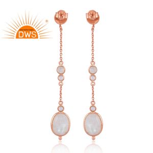 Pendientes colgantes de piedra de luna arcoíris Natural chapados en oro rosa de plata esterlina superventas, fabricante de joyería personalizada - Product Image 4
