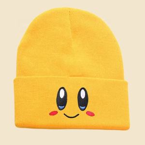 Cute Kirby <b>Hat</b> Winter Beanie Satin Lined Slouch Beanie with Cartoon Kirby Smiling Face Embroidered Y2K Beanies - Product Image 6