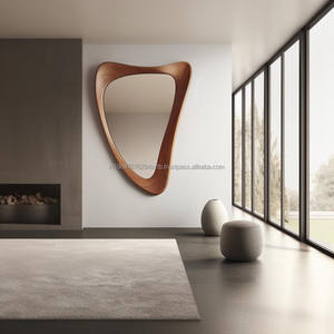 Miroir mural de vanité KALATRI artisanal, écologique, léger, classique, Art Déco, asymétrique, irrégulier, ondulé, en bois de noyer véritable - Product Image 3