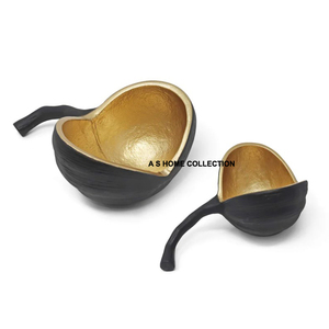 Bol rond en acier inoxydable à deux compartiments, design feuille de laiton, vaisselle de service alimentaire, qualité durable - Product Image 4