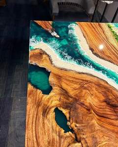 Table à manger rectangulaire moderne en résine époxy artisanale de luxe pour salon, plateau en bois d'acacia, imperméable, cadeau de mariage, couleur personnalisée - Product Image 2