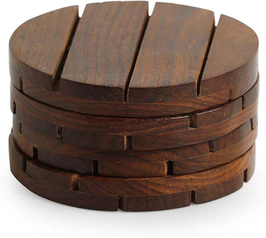 ชุดจานรองแก้วไม้ ทำจากไม้ธรรมชาติ ใช้ได้ทั้งในบ้านและที่ทำงาน ชุดจานรองแก้วไม้ทำมือ ภาชนะบนโต๊ะอาหารที่ยั่งยืน - Product Image 1