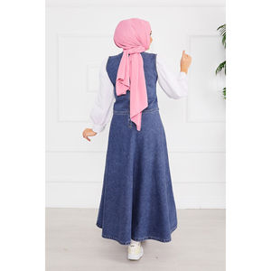 Conjunto de mezclilla azul modesto: Top corto, chaleco y falda, estilo casual vintage de verano con encaje y botones decorativos, corte ajustado con cinturón. - Product Image 5