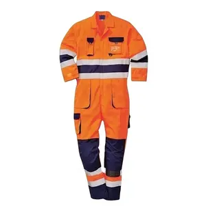 Combinaison en coton orange de haute qualité, vêtement de travail, avec ruban réfléchissant de 3M, imperméable