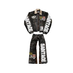 ชุดสูทยีนส์สำหรับฤดูหนาวใหม่ชุดสตรีทแวร์ผ้าเดนิมสีจางลงแดดปักลายพลอยเทียมเทคนิคการพิมพ์ลายวินเทจ - Product Image 1