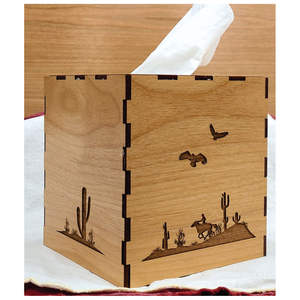 Prisma Designs - Porta Cajas de Pañuelos Multiusos con Grabado Láser Personalizado de Vaquero Occidental, Decoración Moderna y Minimalista para el Hogar - Product Image 1