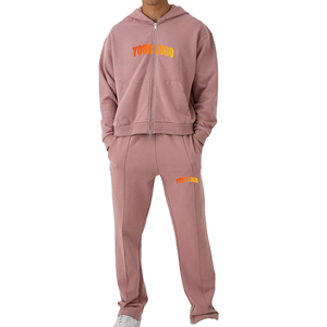 Nouveauté Survêtement Homme à Capuche Fermeture Éclair Poids Lourd Motif Uni Casual 100% Coton Logo Brodé Personnalisé - Product Image 1