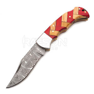 Cuchillo de bolsillo plegable multifunción de acero inoxidable con cuchillo plegable de acero de Damasco cuchillo con mango de hueso - Product Image 1