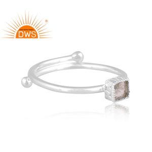 แหวนพลอยอความารีนจากธรรมชาติสำหรับผู้หญิงแหวนวางซ้อนกันได้ทำจากเงินสเตอร์ลิงเหมาะสำหรับเป็นของขวัญ - Product Image 3