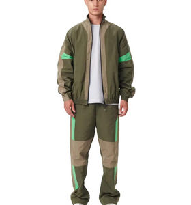 Logo de la marque 100% coton survêtements fabricant personnalisé coupe-vent fermeture éclair complète épaule tombante sport extérieur lâche hommes survêtement - Product Image 1