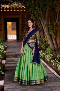 Vêtements ethniques indiens Kanchipuram soie longueur au sol broderie Lehenga Choli Zari tissage mariage Festival porter des collections femmes - Product Image 5
