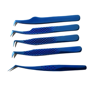 Juego de pinzas profesionales para pestañas, 5 piezas, Color de Plasma azul oscuro, agarre perfecto duradero, Punta dentada, embalaje de logotipo personalizado HASIBI - Product Image 6