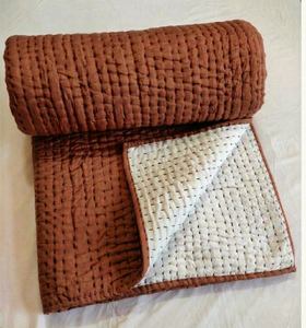 TheFabira Solid Yellow Cotton Kantha Quilted Eco-Friendly Hand-Stitched Reversible Modern Floral Pattern All-Season <b>Quilt</b> 60x90 - Product Image 2