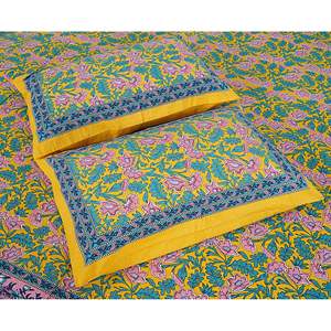 Juego de Sábanas Dobles Amarillas de 3 Piezas con Estampado Jaipuri, 100% Algodón, con 2 Fundas de Almohada (ADB1386) - Product Image 3
