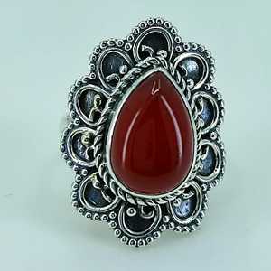 Navya Craft Women's 925 Sterling Silver <b>Statement</b> <b>Ring</b> Carnelian Gemstone Pear Shape Red 18K Size 4 14 Perfect Gift Jewelry - Product Image 4