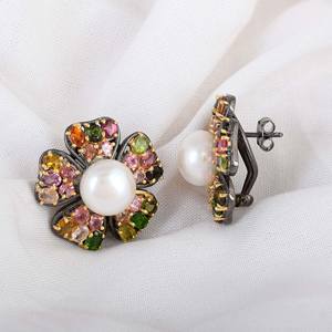 Pendientes de Plata de Ley 925 con Flores de Madreperla y Turmalina, Joyería Fina de Alta Calidad, Gran Venta - Product Image 2