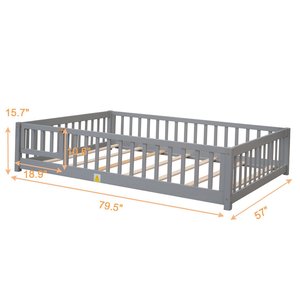 Cadre de lit au sol pleine grandeur pour enfants Lits au sol Montessori en bois avec lattes de support de clôture pour enfants fabriqués au Vietnam - Product Image 4
