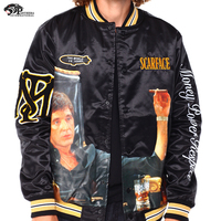 Blouson Bomber Vintage en Satin pour Amateurs d'Anime avec Fonction Chauffante, Coupe Ajustée Confortable, Col Montant, 100% Polyester pour la Saison Hivernale