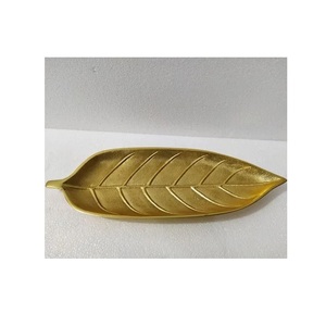 Handmade Polished Round Serving Tray Gold Plated Aluminum Casting with Decorative Features for <b>Hotel</b> & <b>Restaurant</b> <b>Supplies</b> - Product Image 3