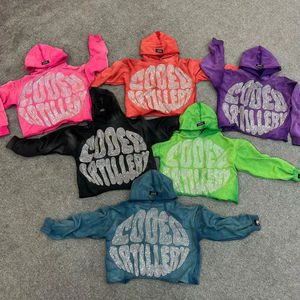 2025 Fabricant de qualité supérieure Logo personnalisé Poids lourd Sun-fade Wash French Terry Boxy Fit Hoodie avec strass Logo - Product Image 3