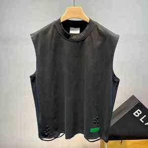 เสื้อกล้ามสำหรับผู้ชายฤดูร้อนเสื้อคอกลมมีรอยขาดเสื้อยืดกีฬาลำลองแฟชั่นระบายอากาศได้ดีสำหรับสวมใส่บนถนนทุกวัน - Product Image 3