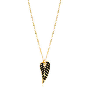 <b>Black</b> Enamel Color Leaf Design Necklace Turkish Handmade Wholesale 925 Sterling Silver Jewelry - Product Image 3