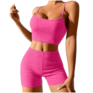 Solid Breathable Seamless <b>Women's</b> Yoga Fitness Bra and <b>Shorts</b> 2-Piece Set with Front Logo for Pilates and Yoga Training - Product Image 4