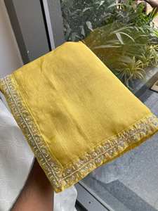 Nouvelle création : Saree de fête traditionnel en mousseline de soie pure Fendi, broderie de perles de diamant lourdes, séchage rapide, pour mariage et Diwali - Product Image 5
